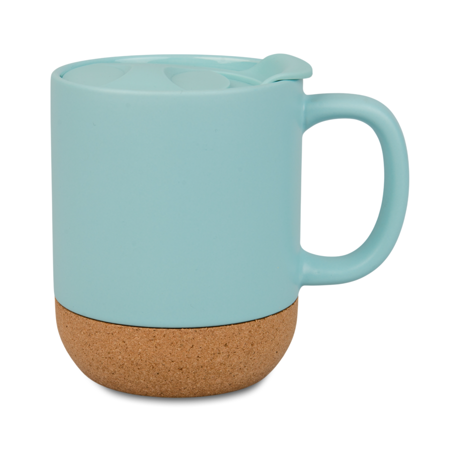 Kubek 330 ml z niebieskim korkowym spodem – porcelanowy, kolorowy