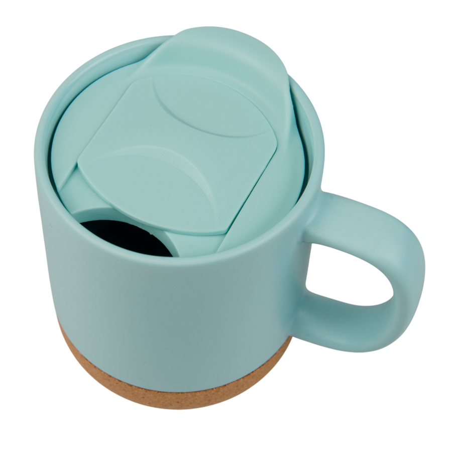 Kubek 330 ml z niebieskim korkowym spodem – porcelanowy, kolorowy — zdjęcie 3