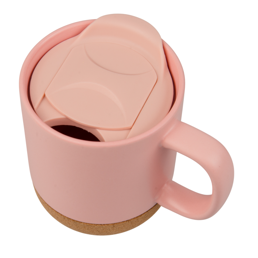 Kubek 330 ml porcelanowy z kolorowym dnem i korkowym spodem – nowoczesny design — zdjęcie 4