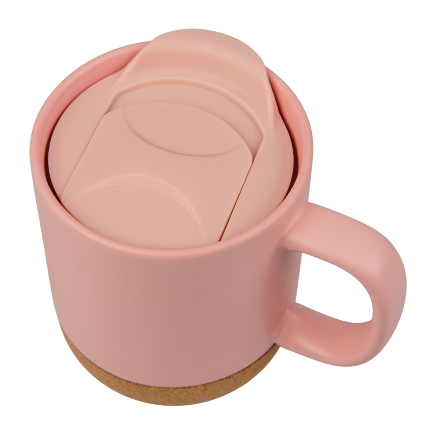 Kubek 330 ml porcelanowy z kolorowym dnem i korkowym spodem – nowoczesny design — zdjęcie 3