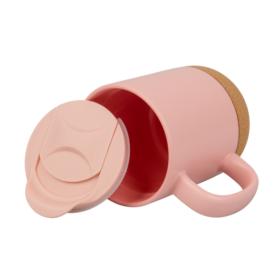 Kubek 330 ml porcelanowy z kolorowym dnem i korkowym spodem – nowoczesny design — zdjęcie 2