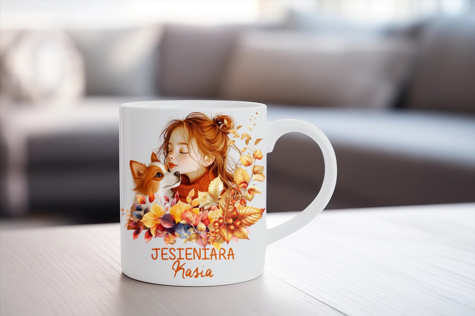 Personalizowany kubek z grafiką „Jesieniara Kasia" — zdjęcie 2