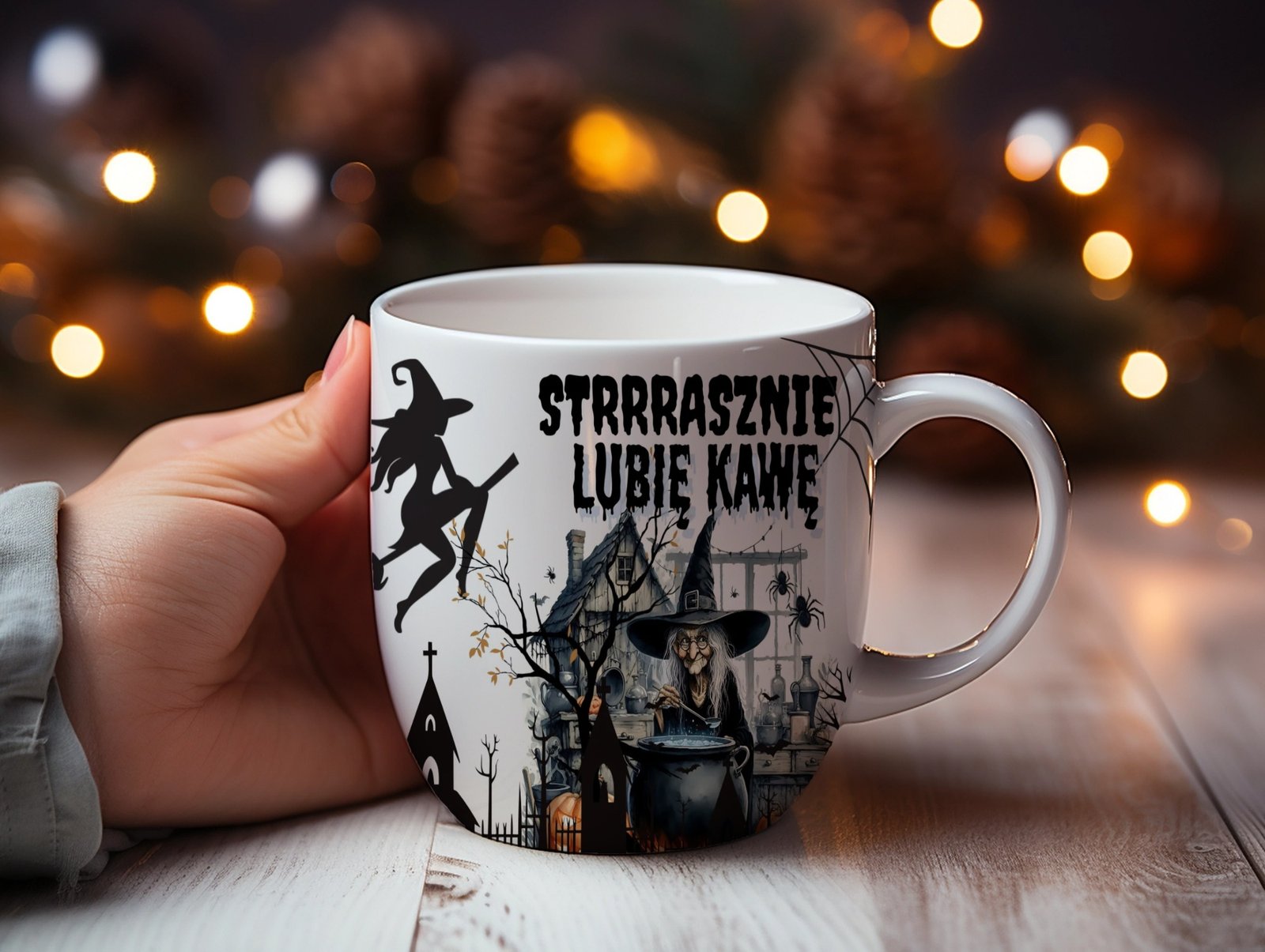 Personalizowany kubek „Strasznie lubie kawe" Hallowen