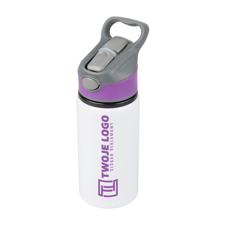 Aluminiowa butla Active 500 ml z kolorowym paskiem i ustnikiem - biało-fioletowy — zdjęcie 2