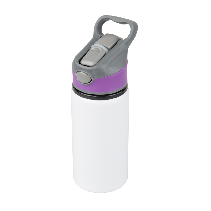 Aluminiowa butla Active 500 ml z kolorowym paskiem i ustnikiem - biało-fioletowy