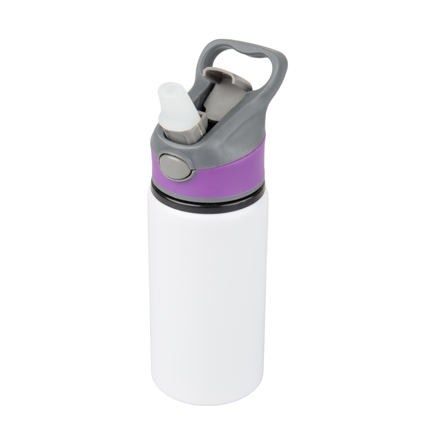 Aluminiowa butla Active 500 ml z kolorowym paskiem i ustnikiem - biało-fioletowy — zdjęcie 3