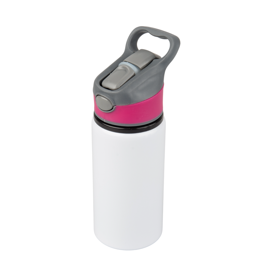 Aluminiowa butla Active 500 ml z kolorowym paskiem i ustnikiem - biało-różowy