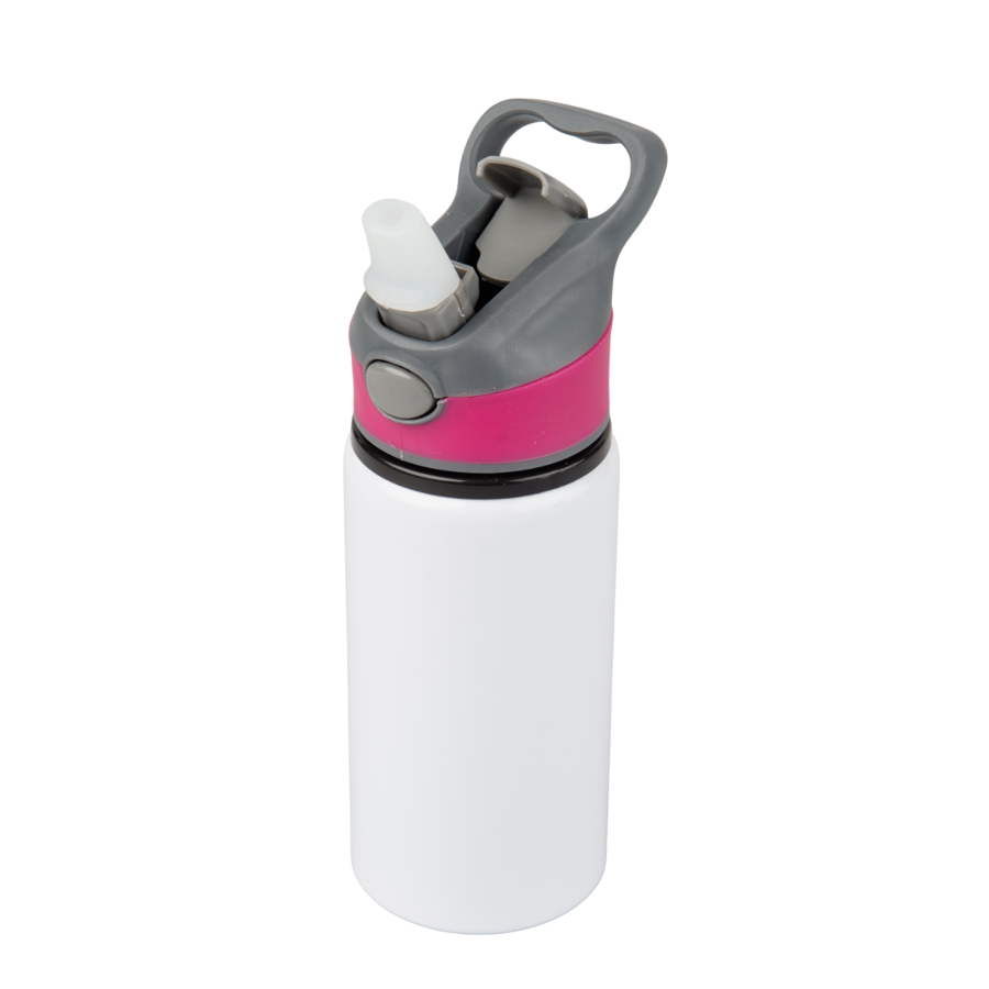 Aluminiowa butla Active 500 ml z kolorowym paskiem i ustnikiem - biało-różowy — zdjęcie 3