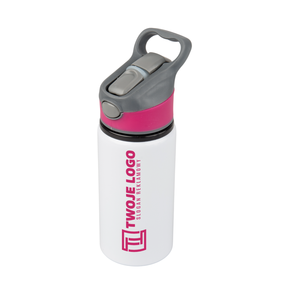 Aluminiowa butla Active 500 ml z kolorowym paskiem i ustnikiem - biało-różowy — zdjęcie 2