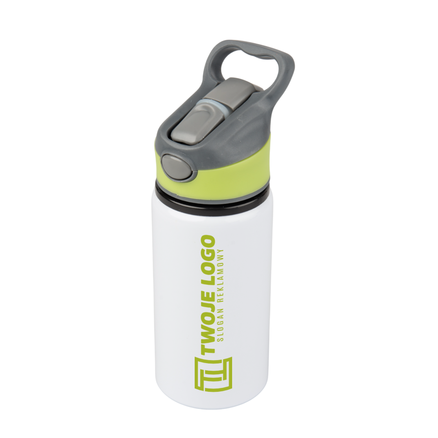 Aluminiowa butla Active 500 ml z kolorowym paskiem i ustnikiem - biało-zielony — zdjęcie 3