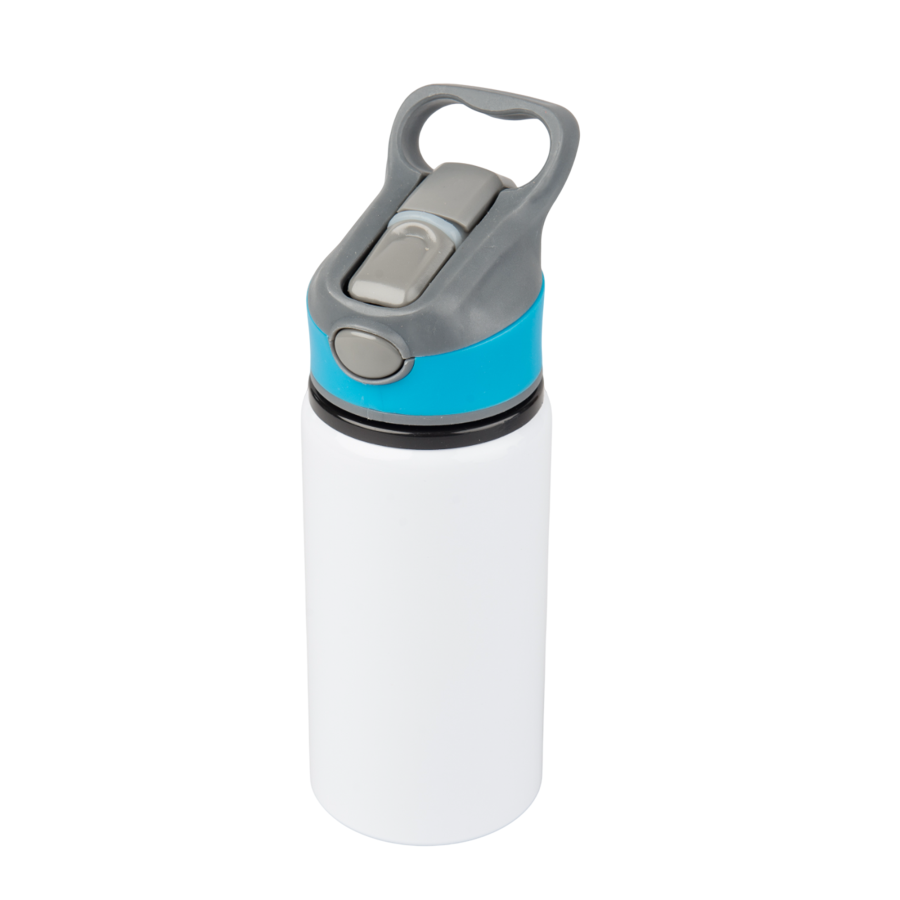 Aluminiowa butla Active 500 ml z kolorowym paskiem i ustnikiem - biało-niebieski