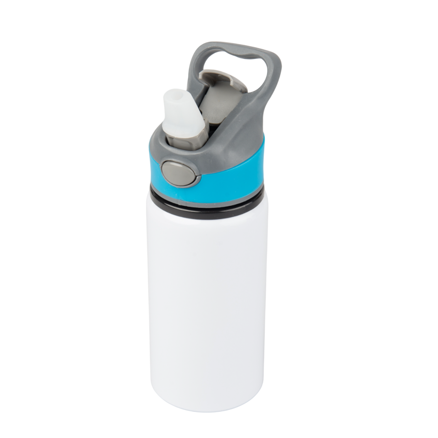 Aluminiowa butla Active 500 ml z kolorowym paskiem i ustnikiem - biało-niebieski — zdjęcie 3