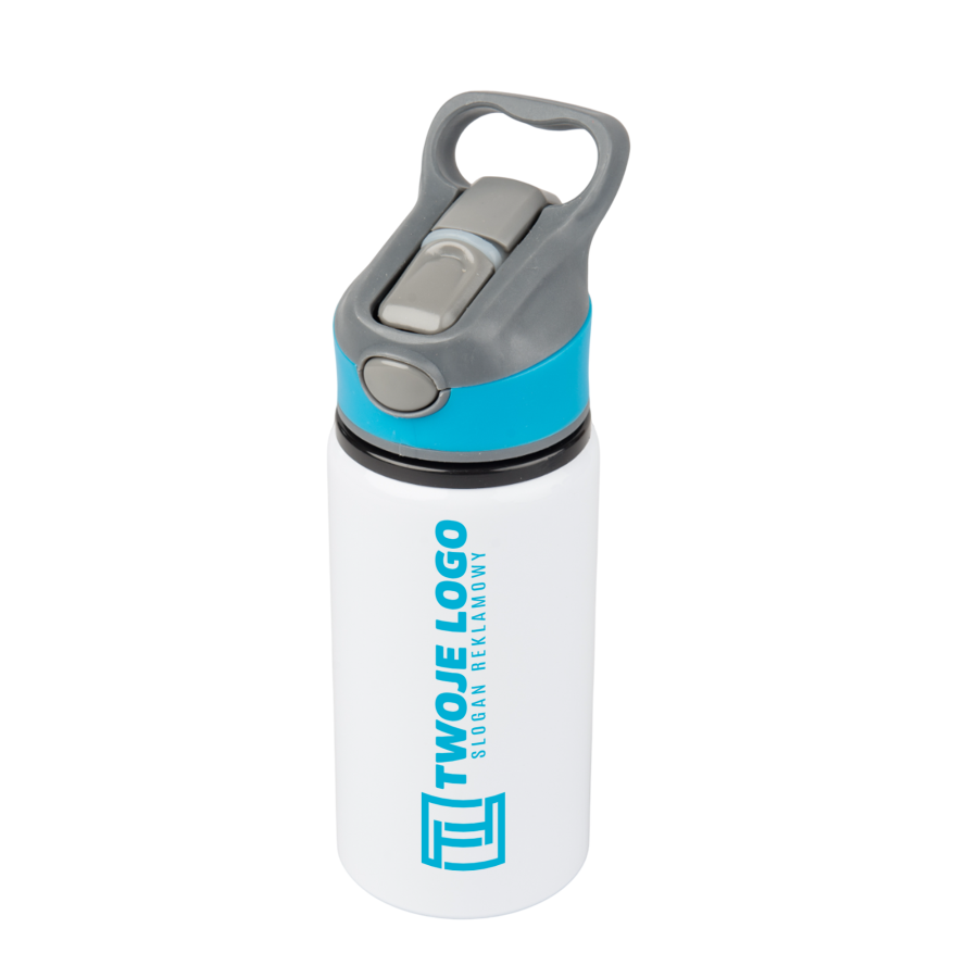 Aluminiowa butla Active 500 ml z kolorowym paskiem i ustnikiem - biało-niebieski — zdjęcie 2