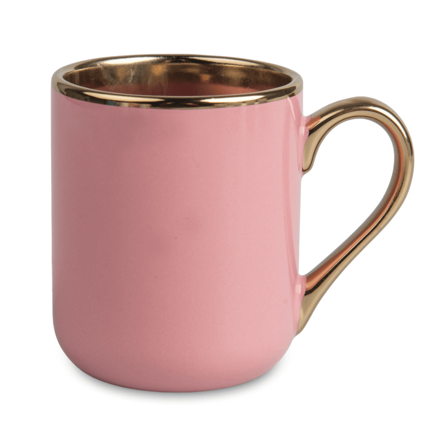 Kubek Elegant ze złotym rantem i uchwytem 330 ml - różowy