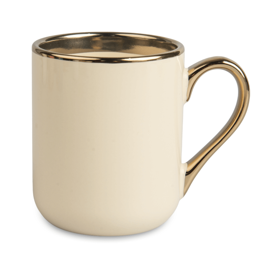 Kubek Elegant ze złotym rantem i uchwytem 330 ml - kremowy