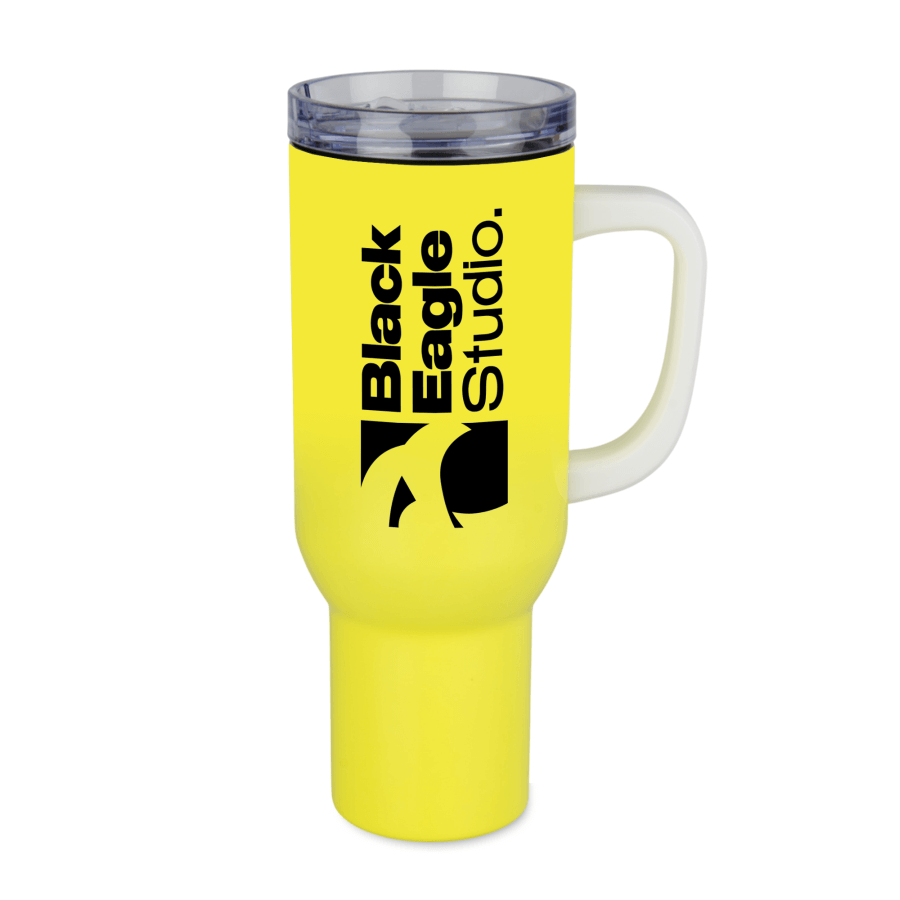 Kubek stalowy Trek 1200 ml z uchwytem i słomką - żółty — zdjęcie 2