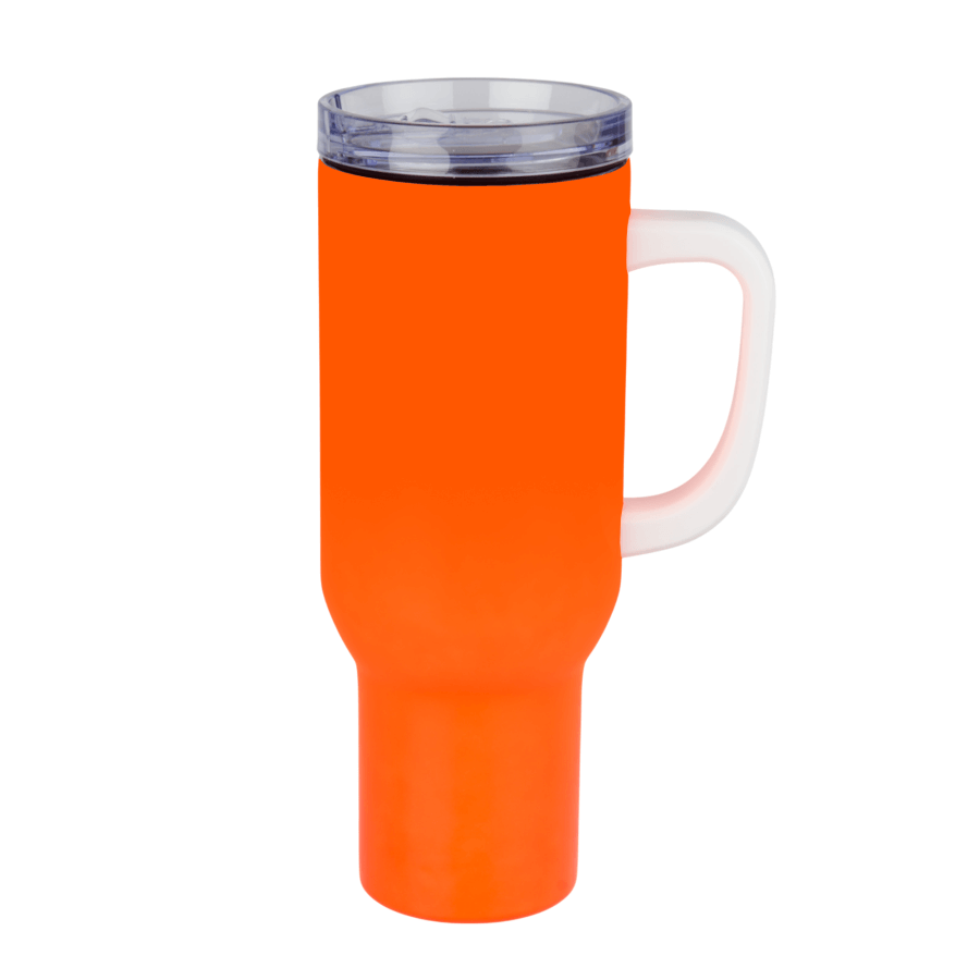 Kubek stalowy Trek 1200 ml z uchwytem i słomką - pomarańczowy