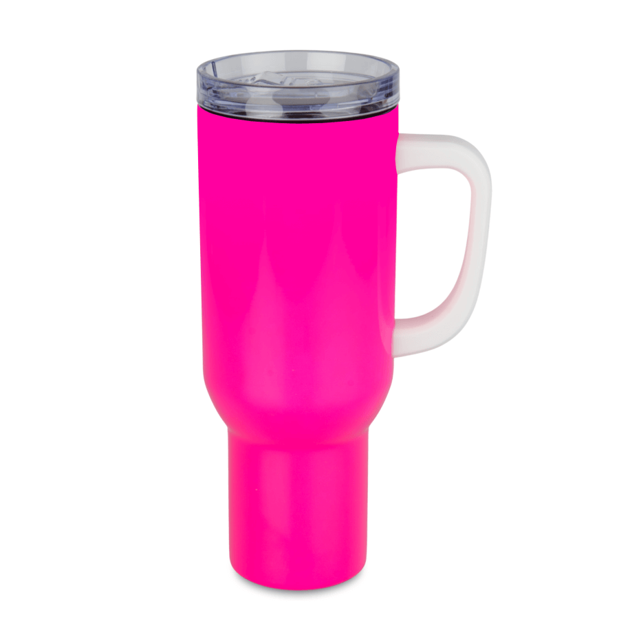 Kubek stalowy Trek 1200 ml z uchwytem i słomką - różowy