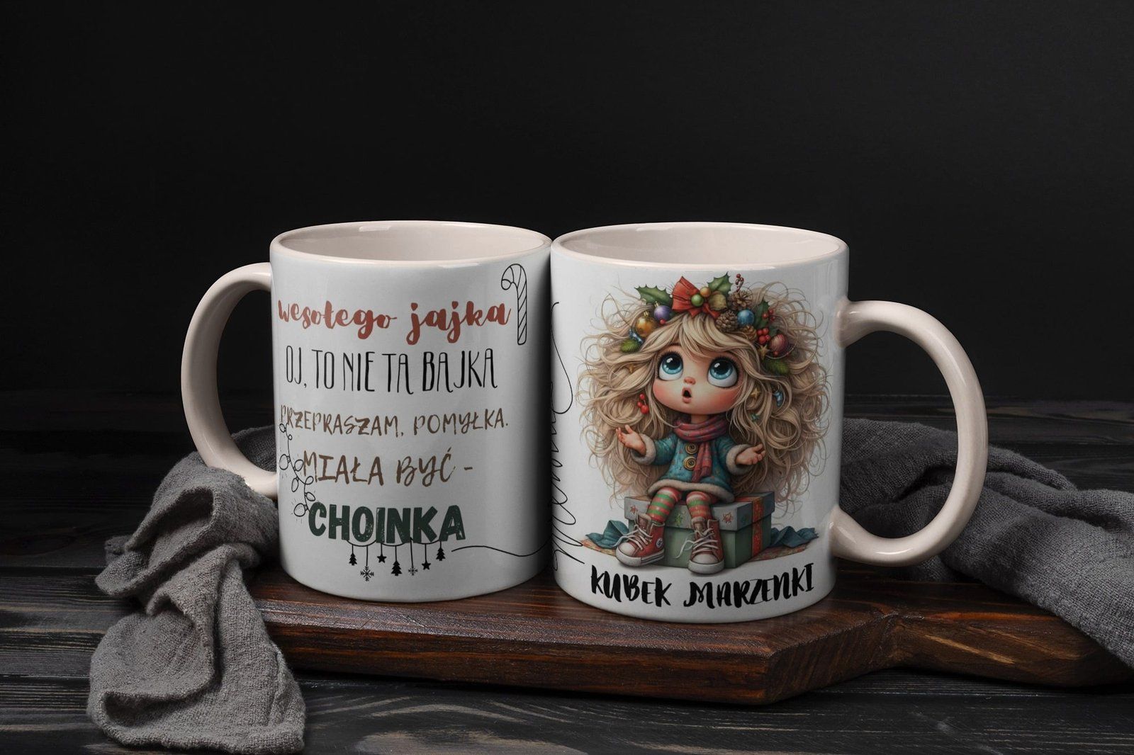 Personalizowany ceramiczny kubek z napisem „Wesołego jajka… oj, to nie ta bajka”