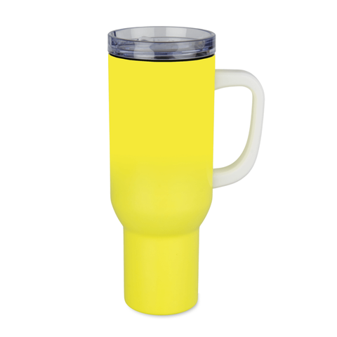 Kubek stalowy Trek 1200 ml z uchwytem i słomką - żółty